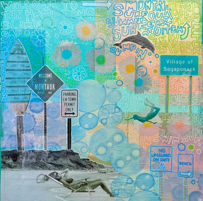 Montauk art, artist, mixed media art, the hamptons art, montauk artist, the hamptons souvenir 