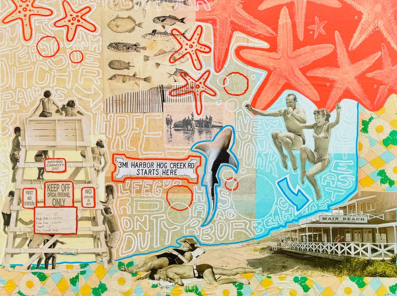 Montauk art, artist, mixed media art, the hamptons art, montauk artist, the hamptons souvenir 