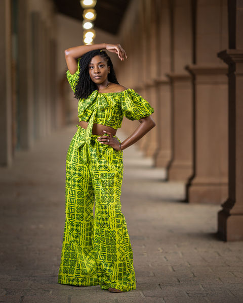 Woman posing for a portrait at the Mandalay Canal Walk in Las Colinas.