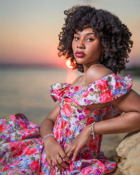 Sunset portrait of a woman at Murrell Park in Flower Mound, TX