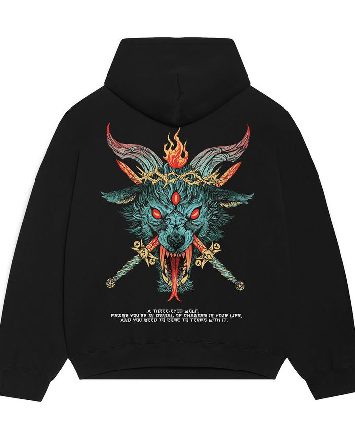 Three Eyed Wolf Oversize Hoodie – ön yüz