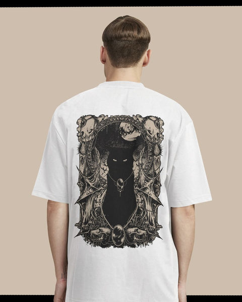 Skeleton Cat Oversize Tişört – 1. görsel
