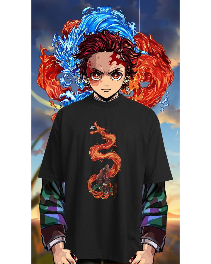 Tanjiro Kamado Demon Slayer 2 Oversize Tişört – ön yüz