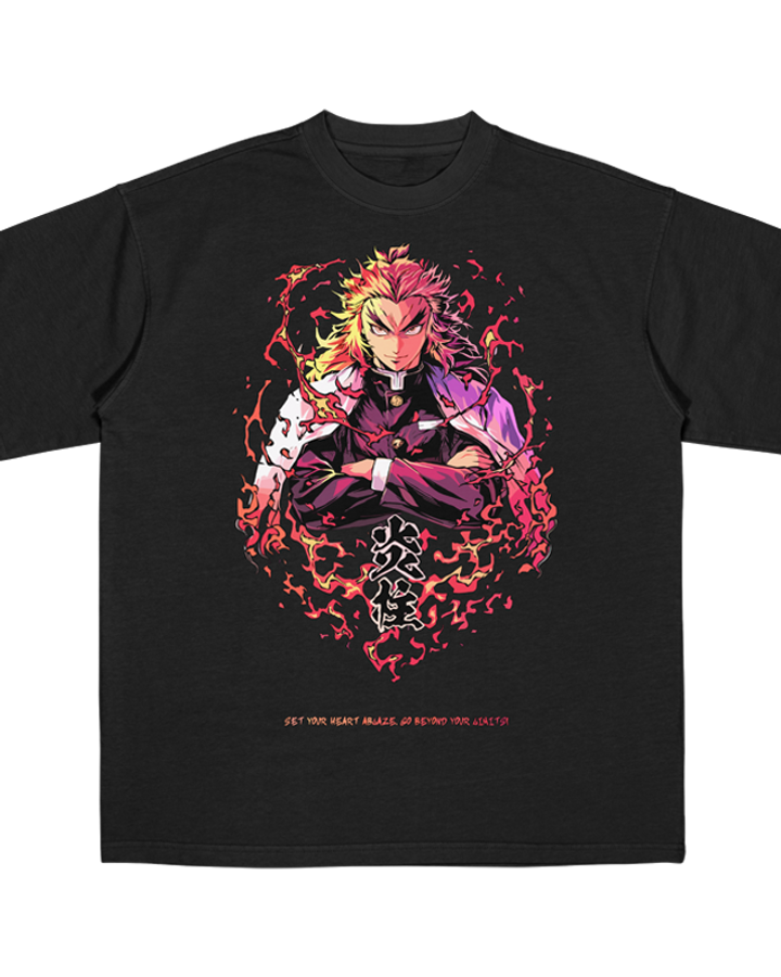 Kyōjurō Rengoku Demon Slayer Oversize Tişört – ön yüz