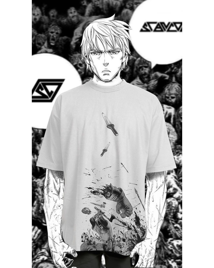 Thorfinn Knife Vinland Saga Oversize Tişört – ön yüz