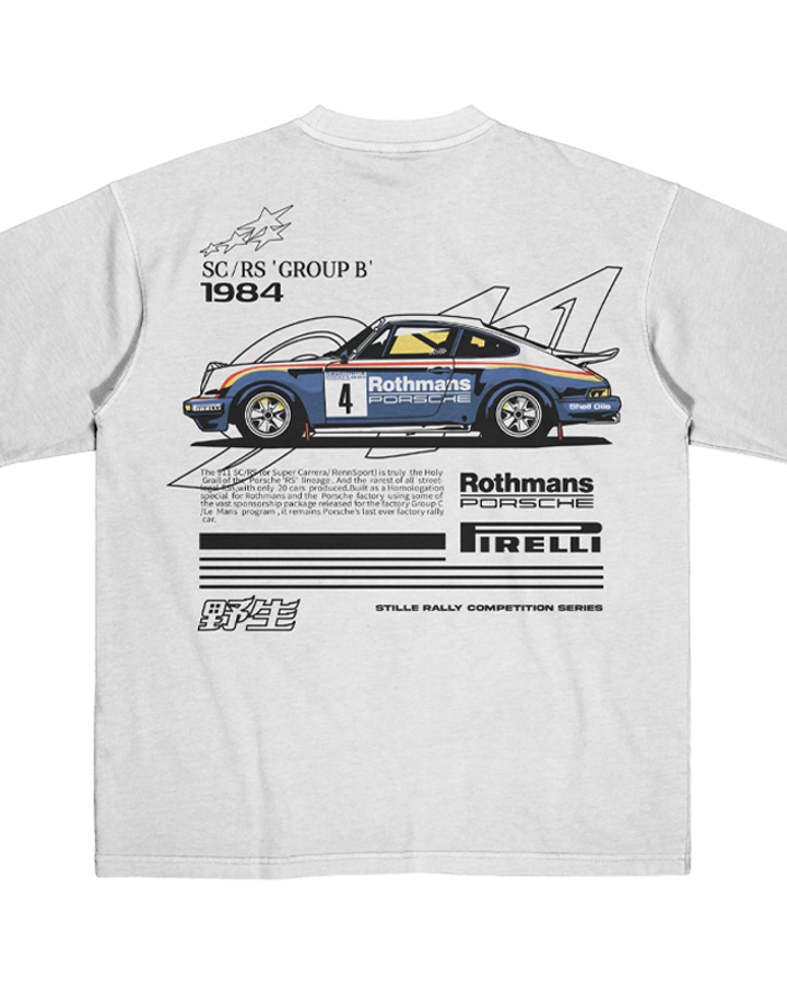 PORSCHE 911 SC/RS GROUP B 1984 RALLİ OVERSIZE TİŞÖRT – ön yüz