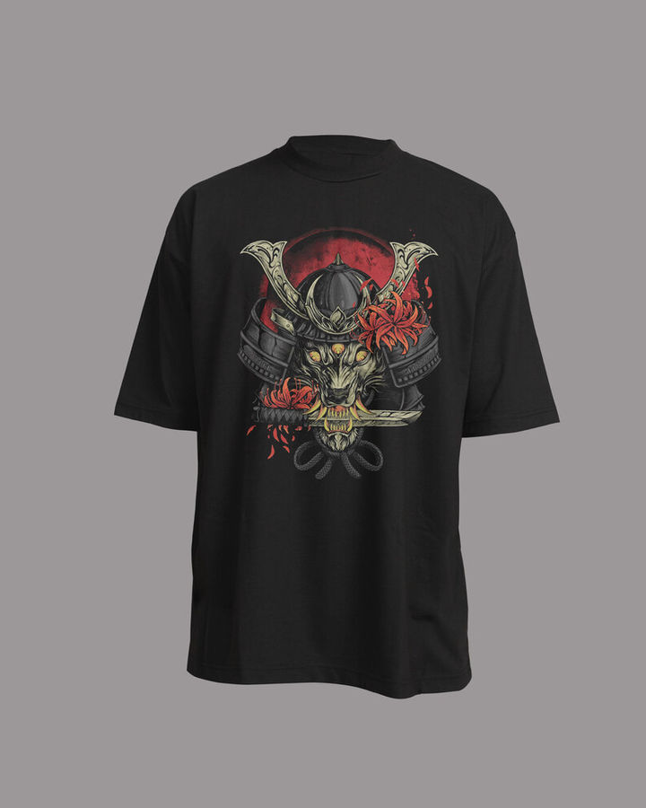 Samurai Wolf Oversize Tişört – ön yüz