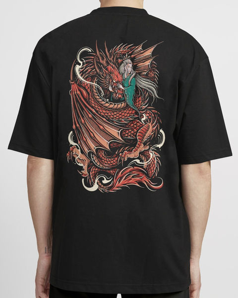 Geisha and Dragon Oversize Tişört – 1. görsel