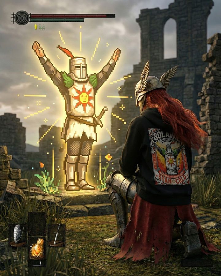 Solaire Dark Souls Oversize Hoodie – ön yüz
