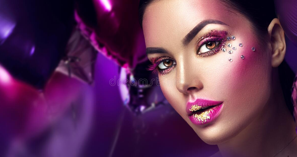 beauty-fashion-model-girl-creative-art-makeup-gems-woman-face-over-purple-pink-violet-air-
