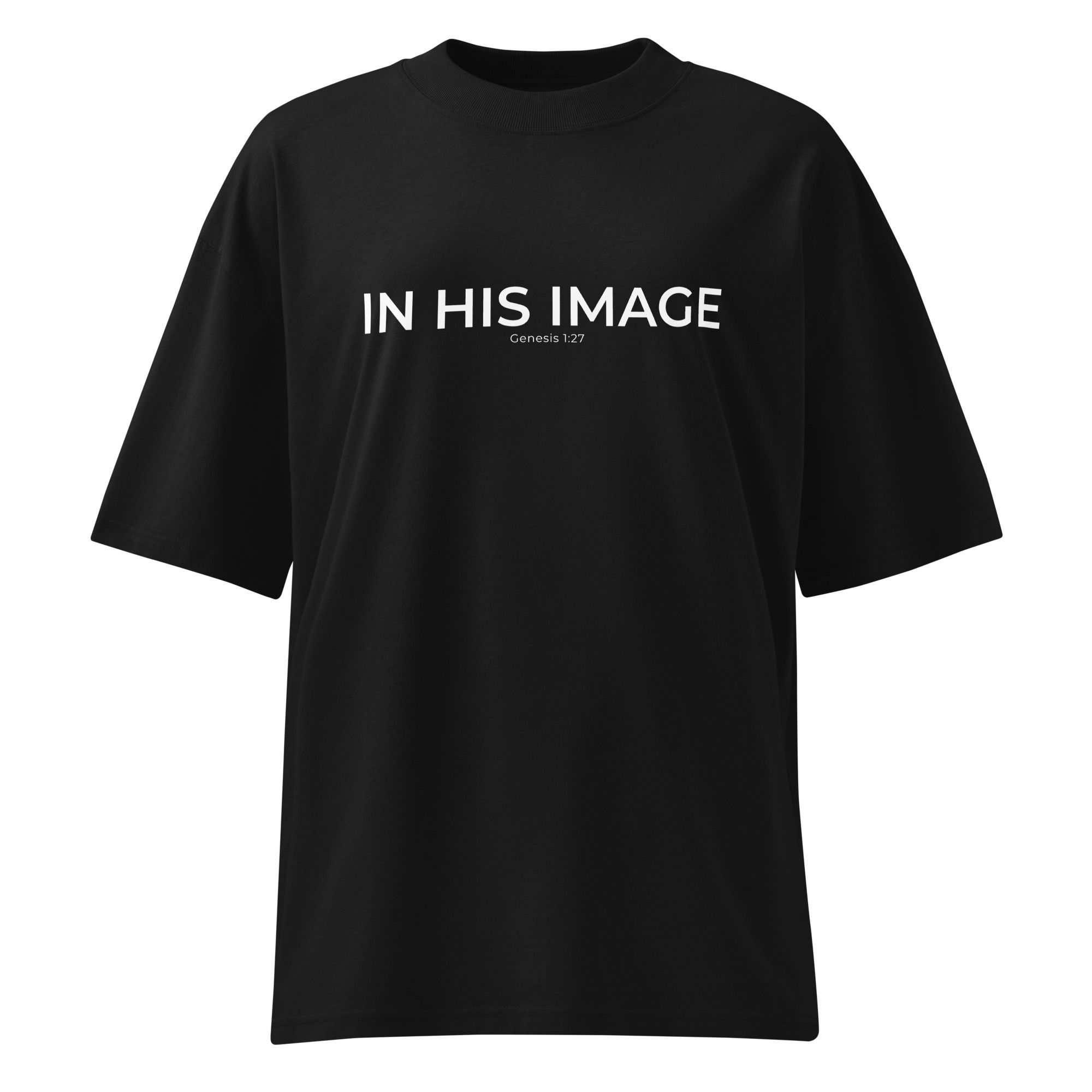 Black Holy Made Organic T-Shirt with white lettering in front, laid flat to show the clean faith-inspired design.