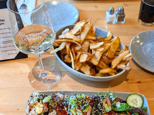 Food and wine at Kula Hawaiian Kitchen in downtown Atascadero.