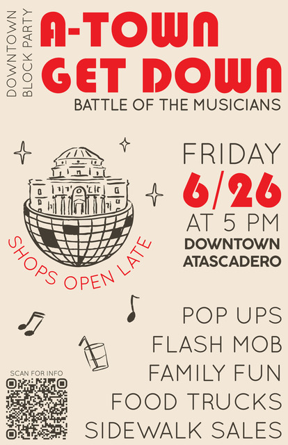 Atascadero Block Party - A-Town Get Down: Battle Of The Musicians flyer.