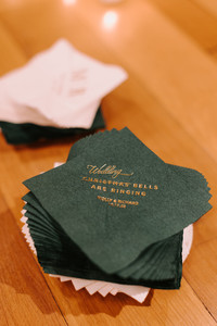 custom cocktail napkins that say wedding bells are ringing