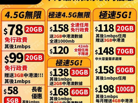 🧨🧨最新4.5G 優惠月費 $78全包!!20GB 其後無限實收!
💥全網獨家$158 4.5G全速1000m速度 全程無憂數據任用!!全包!
☄️限時快閃5G網絡月費 $118 20GB數據其後無限任用,額外贈送3GB中港澳數據!!
🔥快閃優惠 家庭月費 5G極速5G 5SIM每SIM低至$100!!
最新5G網絡 $198 100GB 數據其後2mbps任用 額外每月贈送4