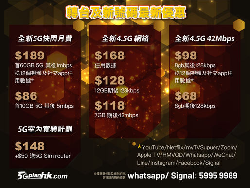 3香港🇭🇰3香港🇭🇰3香港🇭🇰

🌟 5G室內寬頻計劃🌟
1️⃣$148 / 無限任用5G數據 / 24個月合約 / 最多可登記兩個地址使用 / 每月加$90 無需預繳送指定5G Ro