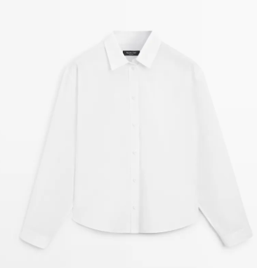 White long-sleeve button-up shirt on a white background, neatly displayed in a clean minimalist product photo.