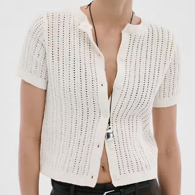 Openwork knit cardigan, white