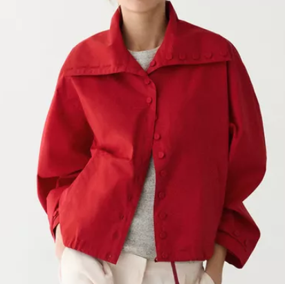 Lightweight cotton jacket with button details, red