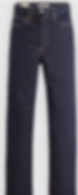 Dark blue denim jeans shown front-on on a white background, with orange stitching, five pockets, and a button fly.