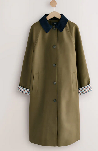 Khaki Green Trench Coat with Contrast Collar, Next