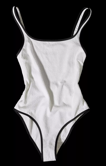 Contrast textured swimsuit, white