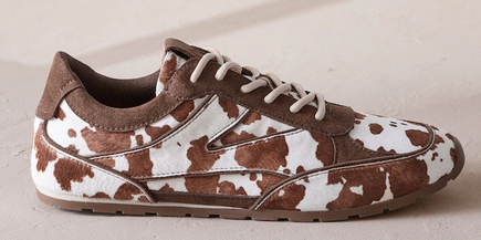 Cow Print Slim Premium Leather Lace-Up Trainers, Next