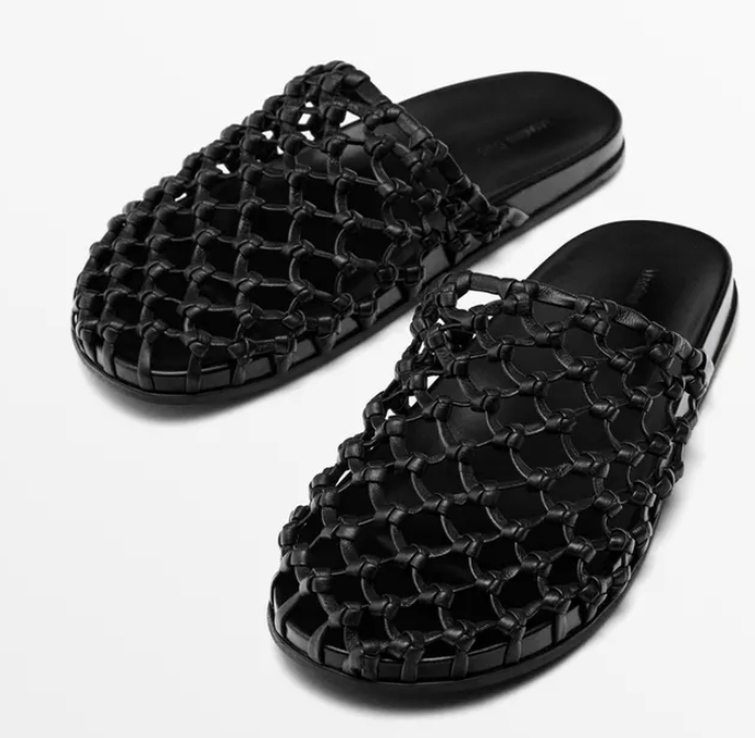 Woven leather clogs, black