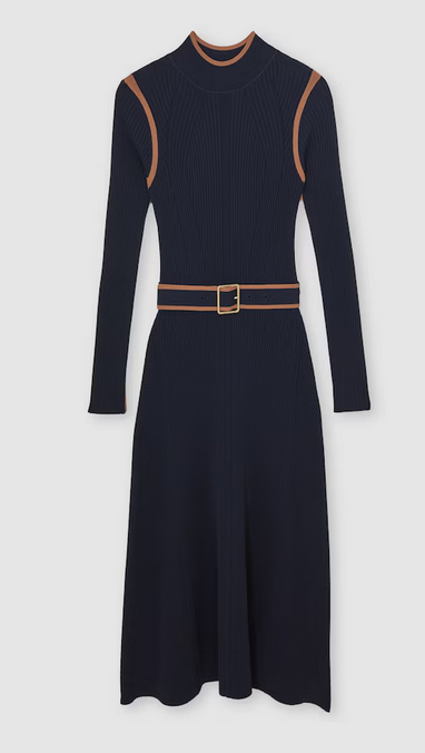 Colour-Block Rib-Knit Midi Dress in Navy