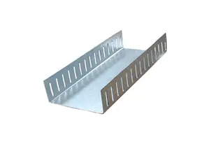 Slotted metal track on a white background, shown at an angle with a silver-gray finish and clean industrial look