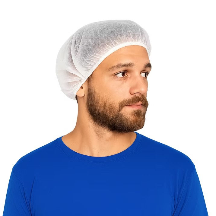 כובע מעבדה עם קיפול חד פעמי אל־בד לבן – כיסוי ראש מקצועי לשמירה על היגיינה, 1,000 יחידות בקרטון