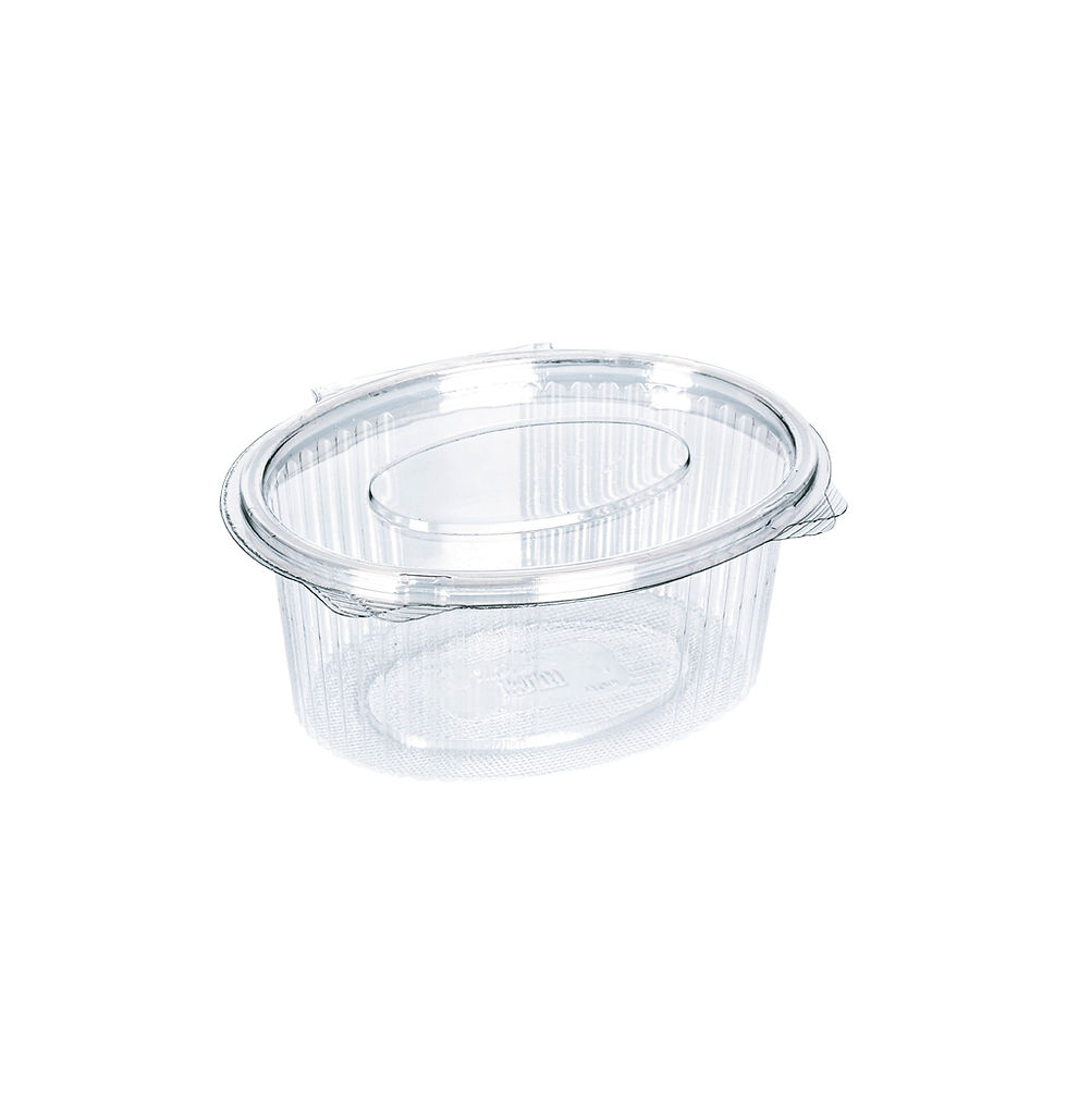 קופסה חד פעמית מיני לחמוצים 150 מ"ל – מיכל פלסטיק שקוף אובלי עם מכסה מחובר, מתאים לרטבים וזיתים