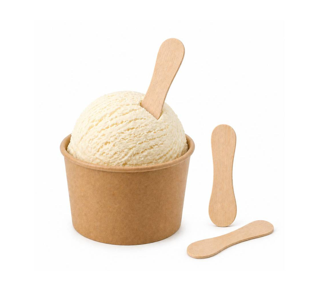 כפיות עץ לגלידה קטנות 6 ס״מ לטעימות וקינוחים חד פעמיות מתכלות 2000 יח׳ כלי איכותי לאירועים וגלידריות