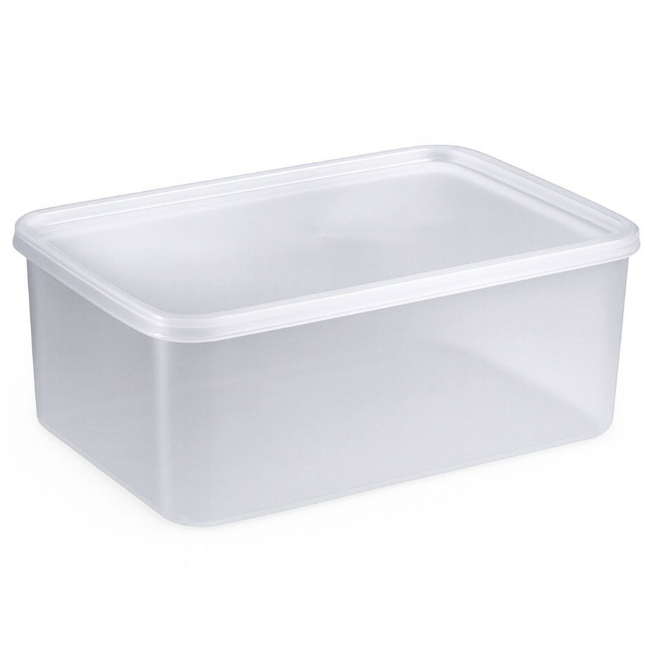 מיכל פלסטיק שקוף מלבני 4.5 ליטר – קופסת מזון חד פעמית איכותית, מכסה נמכר בנפרד