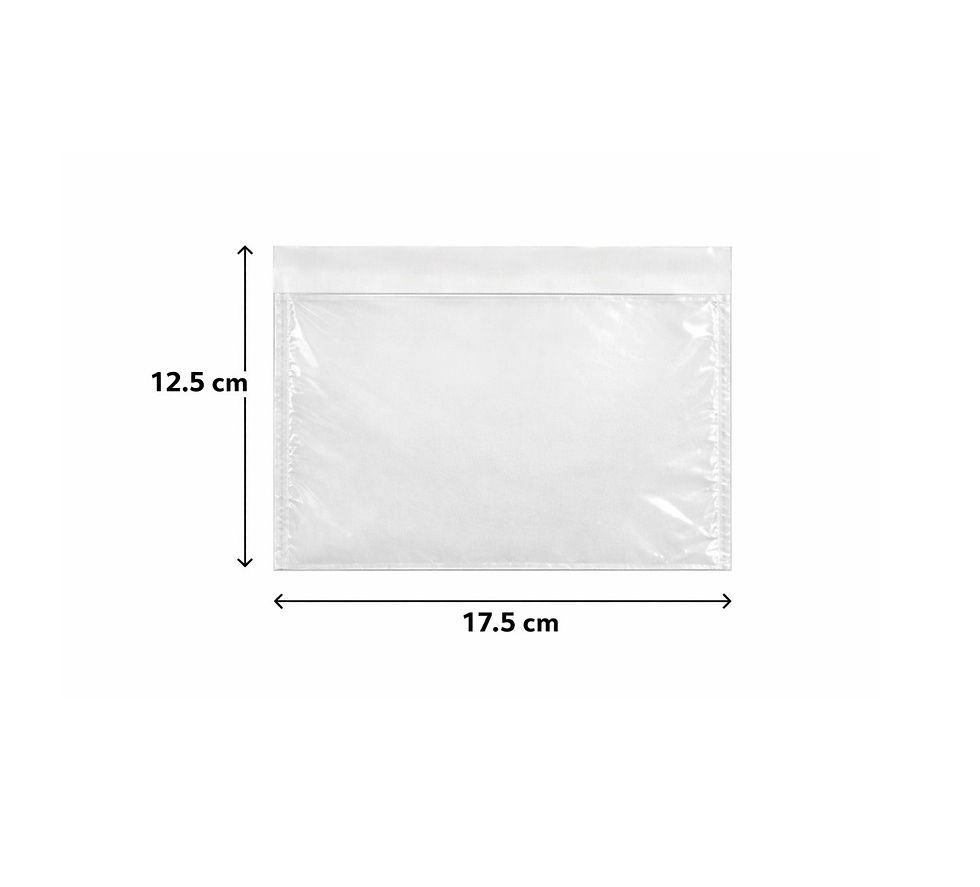 מעטפות פקינג ליסט שקופות 175X125 מ״מ עם דבק אחורי להצמדת תעודת משלוח, ארוז 1,000 יחידות