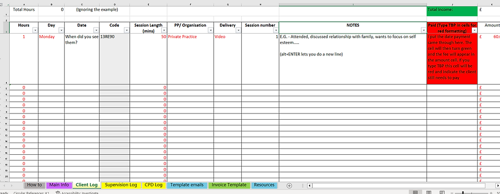 Screenshot of the spreadsheet template.