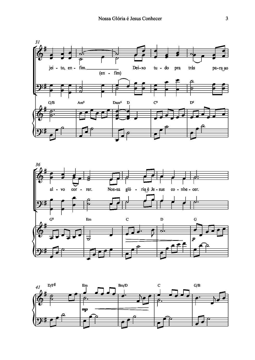 Miniatura: PARTITURA- Nossa Glória é Jesus Conhecer (Coro, Piano e Cifra)