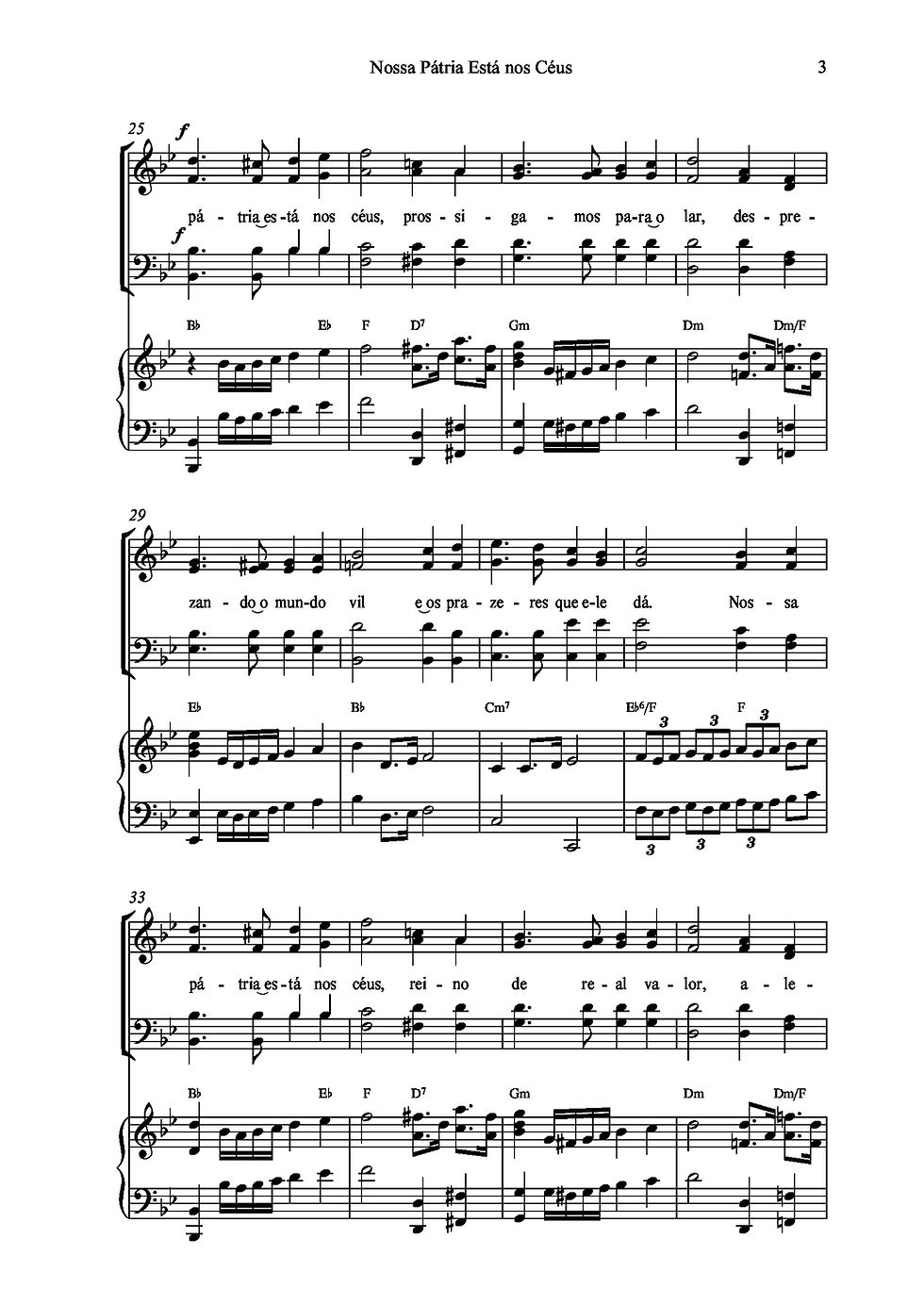 Miniatura: PARTITURA - Nossa pátria está nos Céus (Coro, Piano e Cifra)