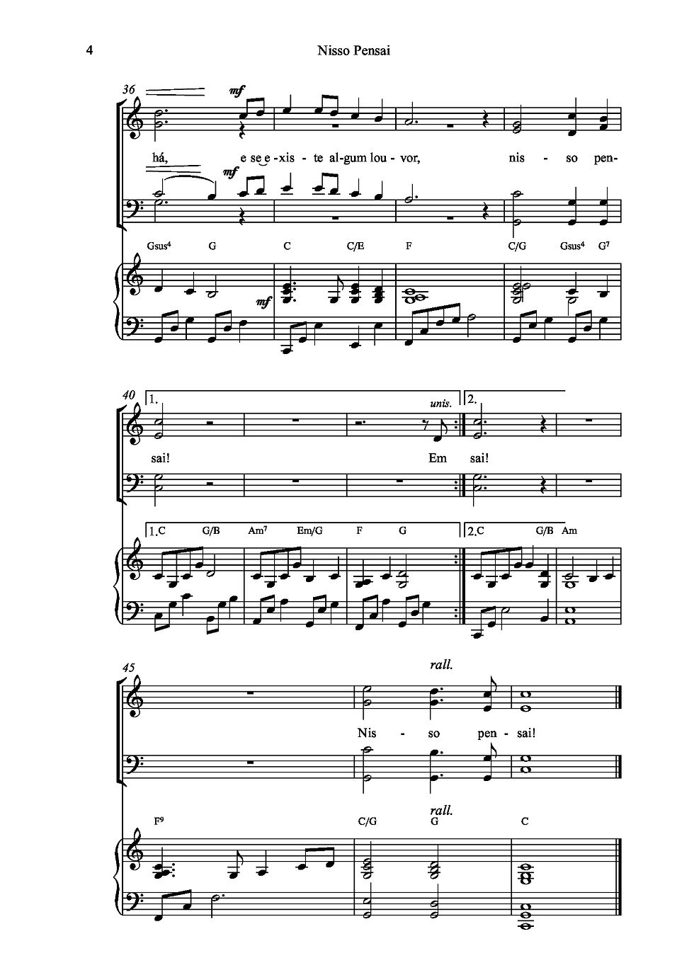 Miniatura: PARTITURA - Nisso pensai (Coro, Piano e Cifra)