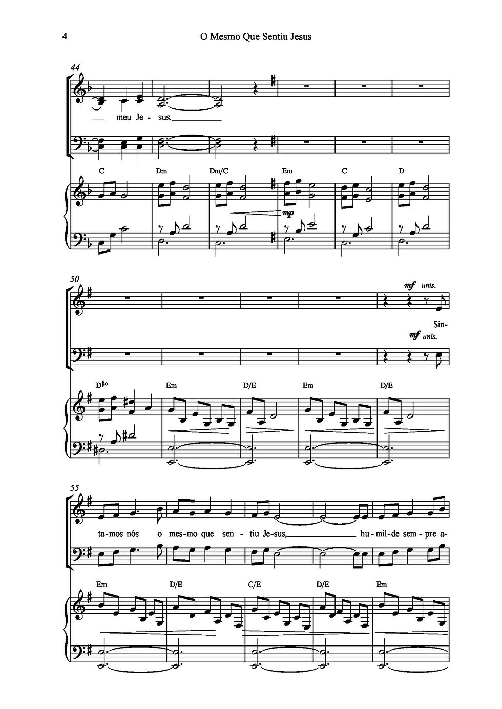 Miniatura: PARTITURA- O Mesmo Que Sentiu Jesus (Coro, Piano e Cifra)