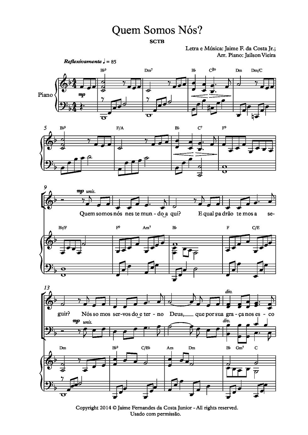 Miniatura: PARTITURA- Quem Somos Nós- (Coro, Piano e Cifra)