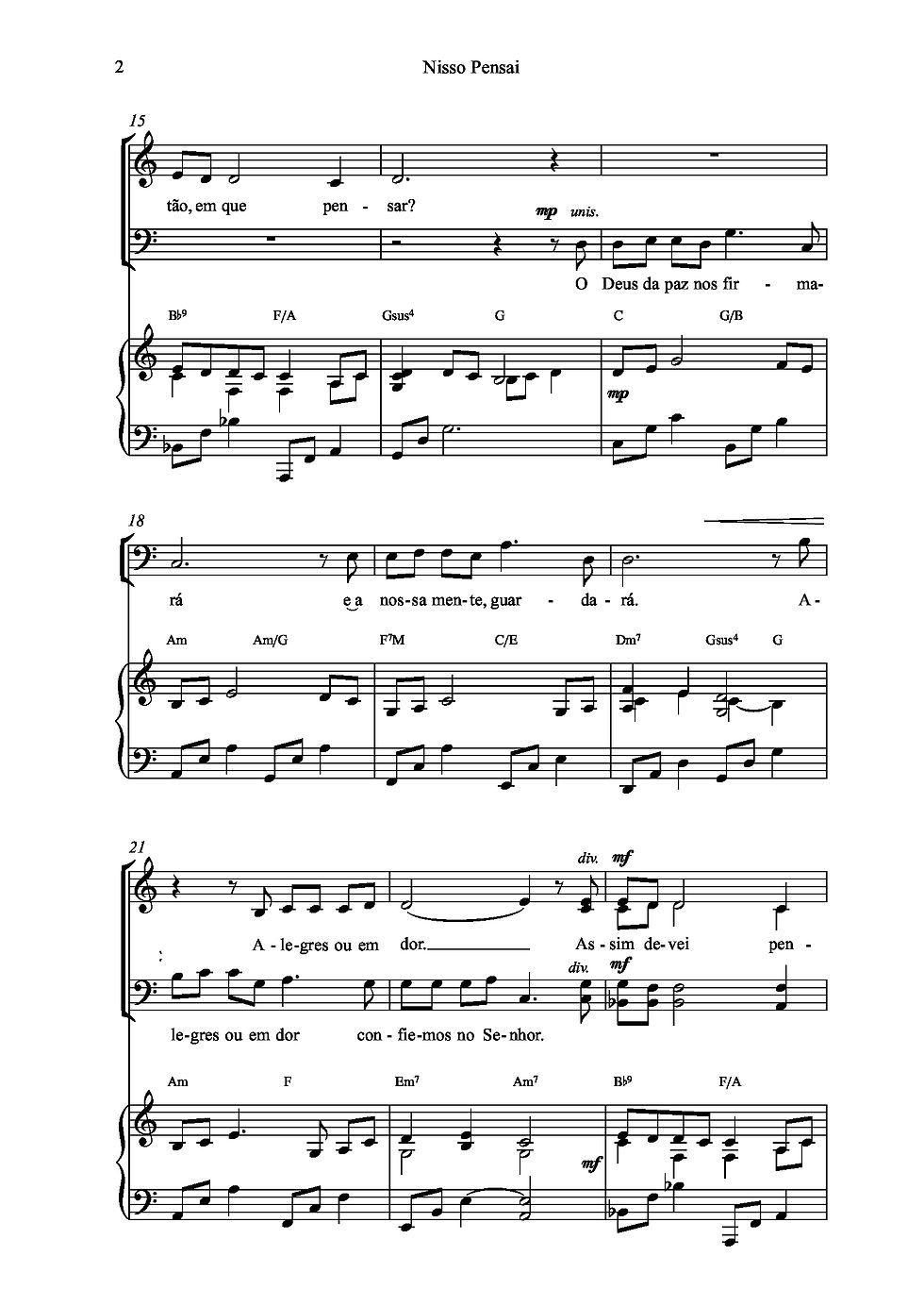 Miniatura: PARTITURA - Nisso pensai (Coro, Piano e Cifra)