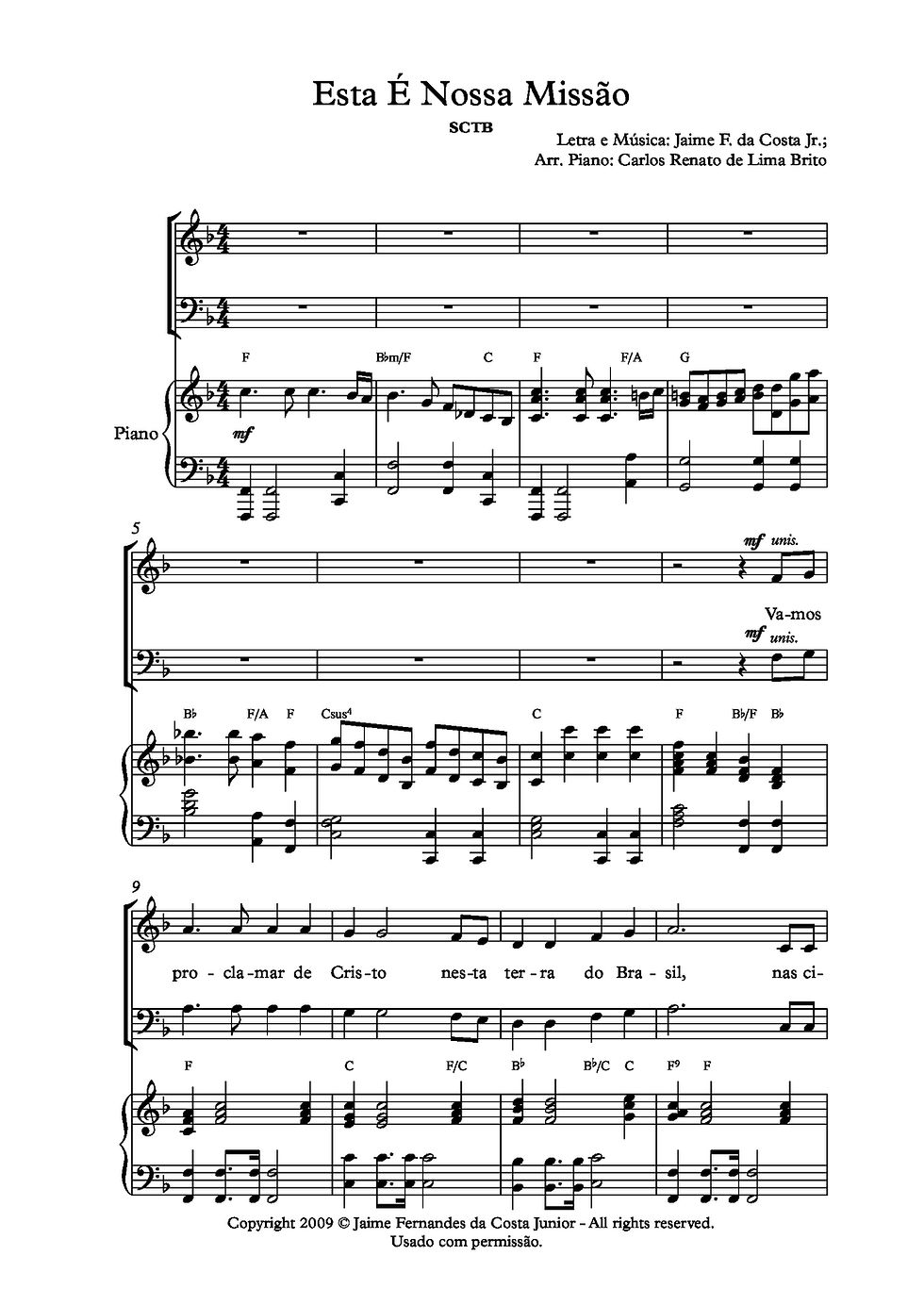 Miniatura: PARTITURA - Esta é a nossa missão (Coro, Piano e Cifra)
