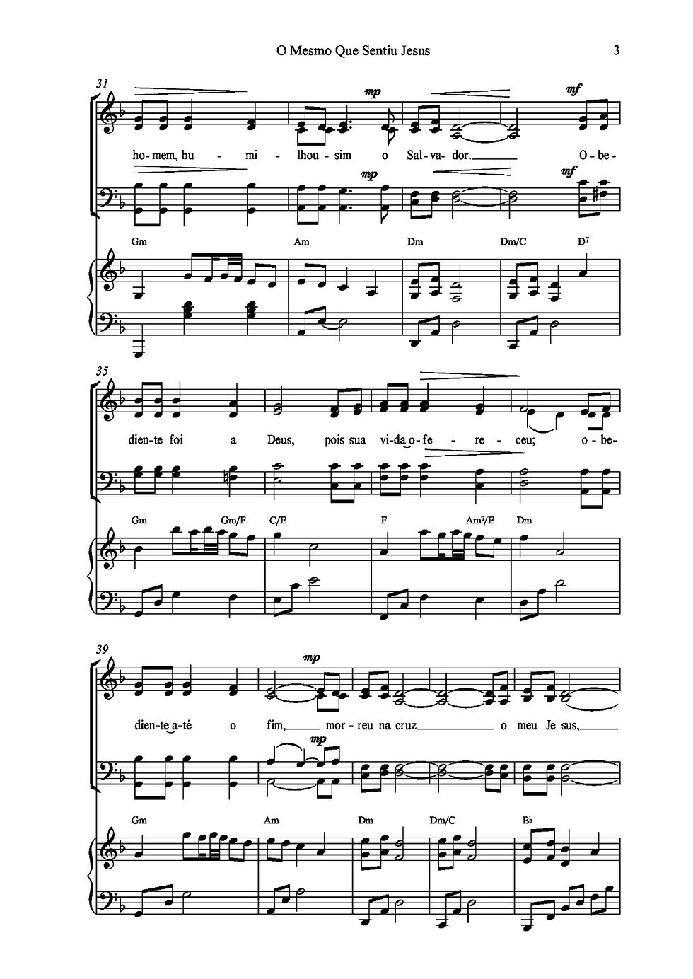 Miniatura: PARTITURA- O Mesmo Que Sentiu Jesus (Coro, Piano e Cifra)