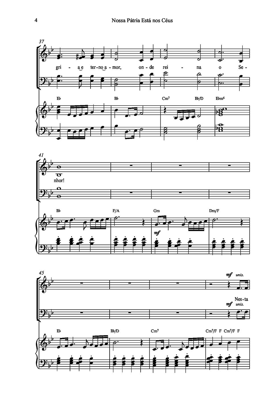 Miniatura: PARTITURA - Nossa pátria está nos Céus (Coro, Piano e Cifra)