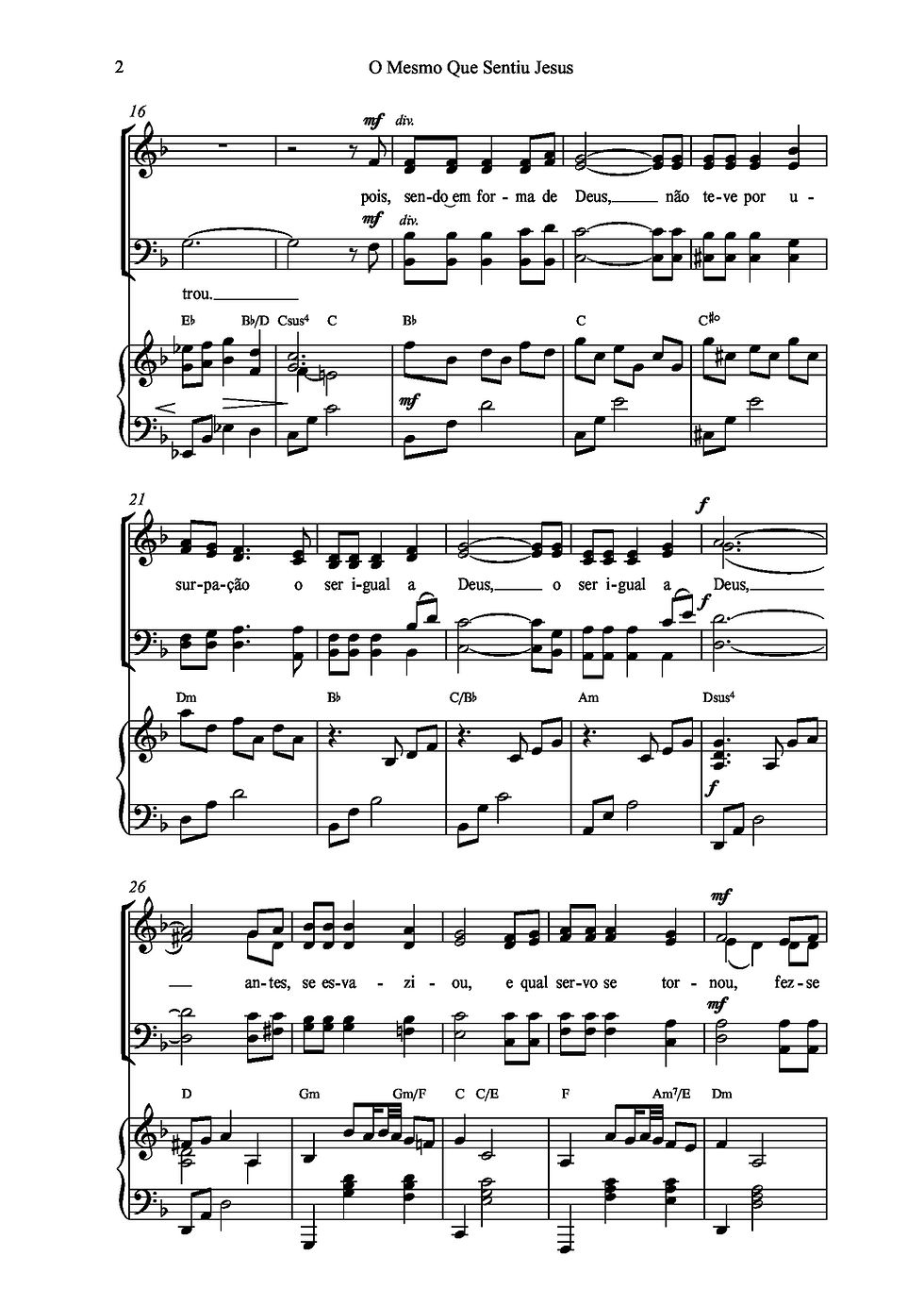 Miniatura: PARTITURA- O Mesmo Que Sentiu Jesus (Coro, Piano e Cifra)