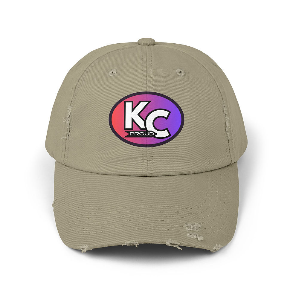 Thumbnail: KC Proud (red to purple oval) Unisex Distressed Cap, Kansas City PROUD