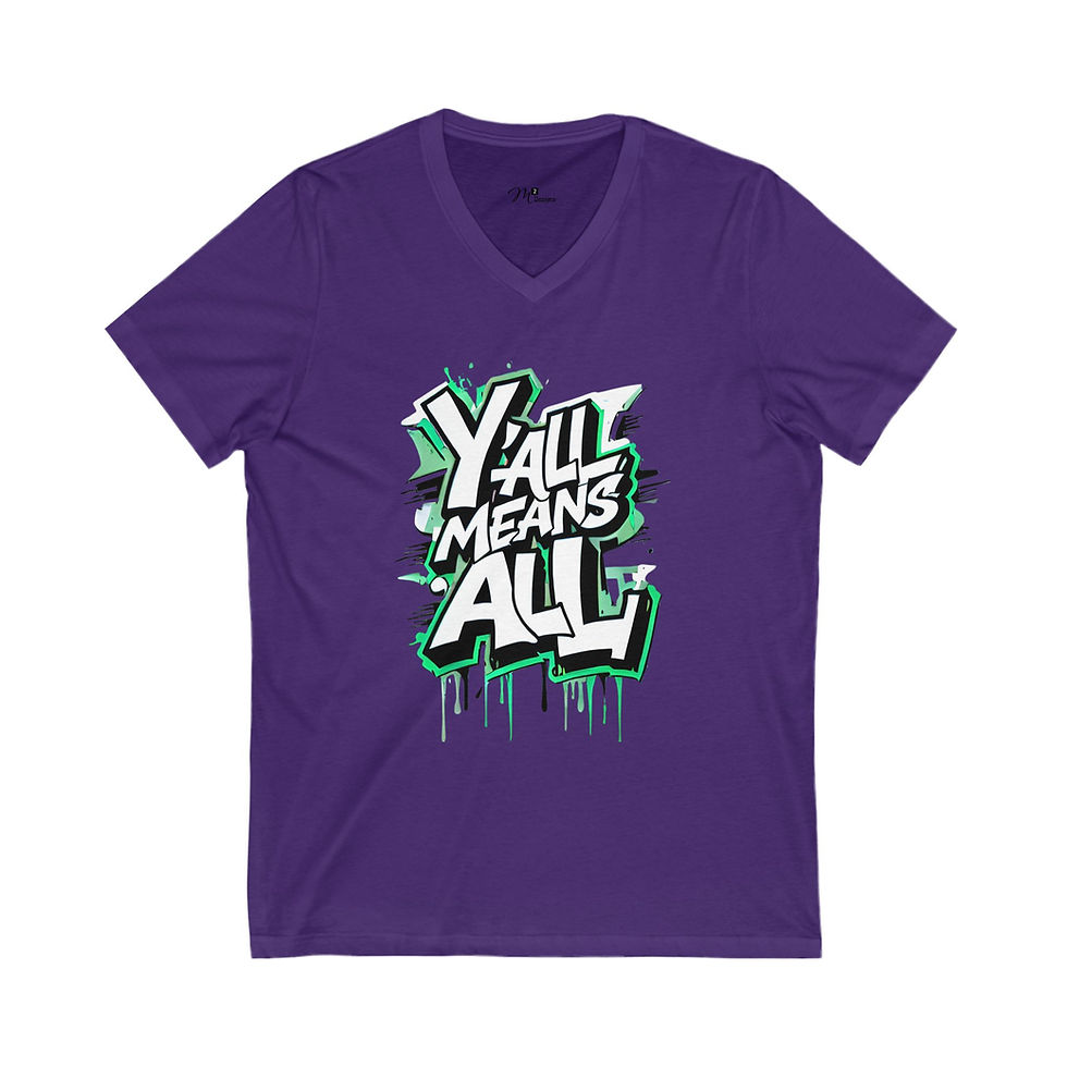 Thumbnail: Y'all Means ALL (Graffiti Green) Unisex V-Neck Tee, Diversity, PRIDE
