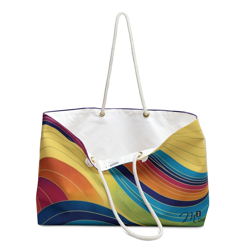 Thumbnail: Vibrant Weekend Travel Bag, Rainbow Waves Retro, Lightweight & Versatile Tote
