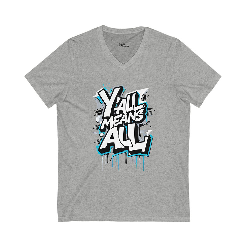 Thumbnail: Y'all Means ALL (Graffiti Blue) Unisex V-Neck Tee, Diversity, PRIDE